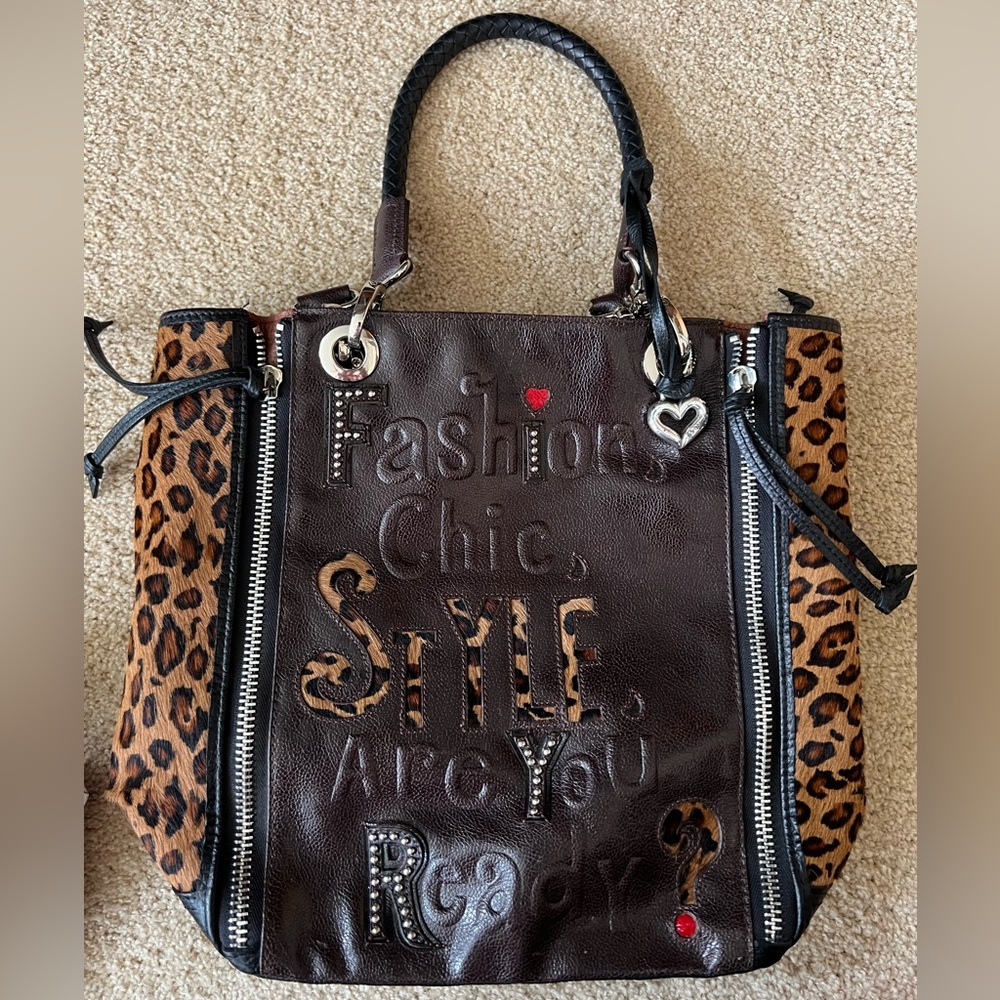 Brighton RARE 2013 DIVA Leather and Leopard Print Pony Hair Tote Shoulder Bag - Picture 4 of 16
